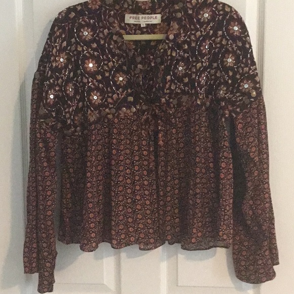 Free People embellished tie front top I’m multi-color - Picture 1 of 7